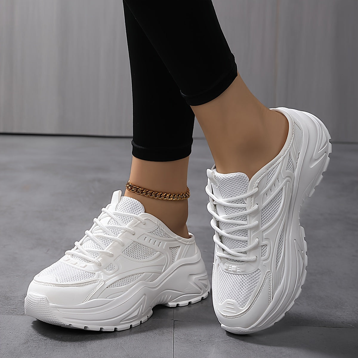 Women's Breathable Mesh Mule Sneakers, Casual Lace Up Outdoor Shoes, Women's Comfortable Shoes